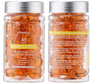 Multivitamin Serum capillaire Capsules de sérum capillaire, traitement capillaire lissant et nourrissant, avec huile vitaminée pour des cheveux souples et sains (40 capsules, miel)