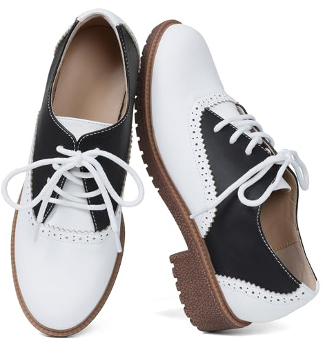 mikarka Saddle Shoes for Women, Vintage 50s Oxfords with Perforated Design