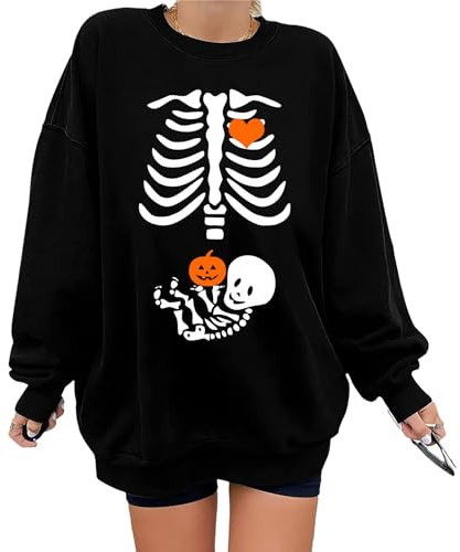 Sweat-shirt de grossesse Halloween squelette maman annonce de grossesse Halloween chemise de maternité, Noir , M