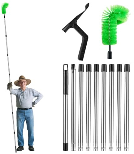 ACESOME Cepillo para canalones de 350 cm, limpiador de canalones, limpiador telescópico para canalones, fácil de desmontar, para limpiar hojas, suciedad, ventanas, candelabros (2 cepillos)