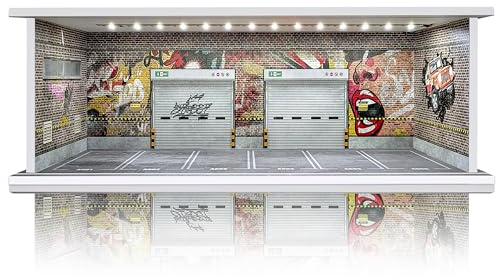 Saichotoy Display Case for Hot Wheels: Stackable Parking Garage Display for Matchbox 1/64 Scale Toy Car, Foamboard Storage for Monster Trucks with LED Light and Acrylic Cover, Silent Scream