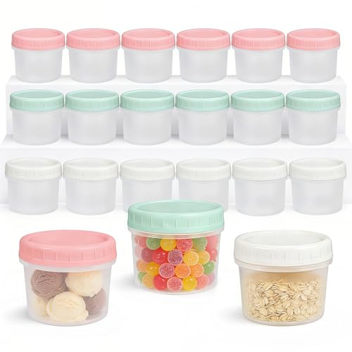 21 pcs Small Food Containers with Lids, 200 ml Plastic Deli Bowls, Reusable Small Tubs with Lids, Stackable Leak-proof Screw Top Plastic Containers for Snacks Salads Dried Candies Fruits Yogurt