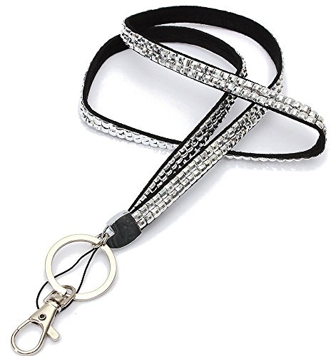 Jooks Schlüsselband mit Strass Bunt Acryl Rhinestone Stil Lanyard Band Halsband Swivel Metal Clip mit Karabinerhaken Schlaufe und Schlüsselring Weiß