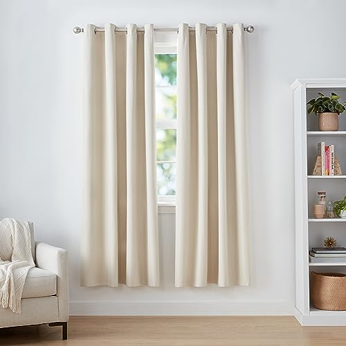 Amazon Basics Room Darkening Blackout Window Curtain with Grommets, Energy Saving, Noise Reducing, 100% Blackout, for Living Room and Bedroom, 52 x 84 inches, Beige, 2 Panels