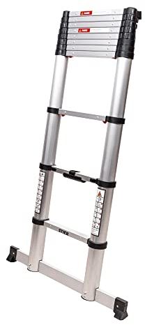 STIER Teleskopleiter Premium 3,2m 11 Sprossen, Stehleiter, Klappleiter, Ausziehleiter, hochwertiges Aluminium, 150kg Belastbarkeit, Mehrzweckleiter, Rutschfest Robust