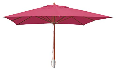 Mendler Gastronomie Holz-Sonnenschirm HWC-C57, Gartenschirm, Polyester/Holz 28kg, eckig 4x4m Seilzug stoßsicher - bordeaux