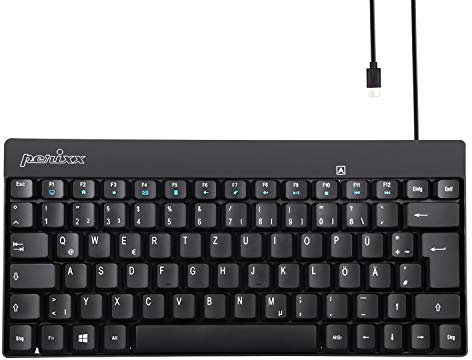 Perixx PERIBOARD-422 Kabelgebundene kompakte Mini Tastatur, USB C Anschluss, ohne Nummernlock, Schwarz, QWERTZ