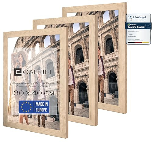 CABBEL set de 3 marcos 30x40 cm Marco de madera MDF con cristal acrílico inastillable, ideal para pósters, retratos en la naturaleza