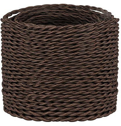 Helunsi 3 Core Brown Braided Flex Cable - 10 Meters / 32.8FT, Vintage Twisted Fabric Electrical Wire for DIY Lamps & Industrial Pendant Lights