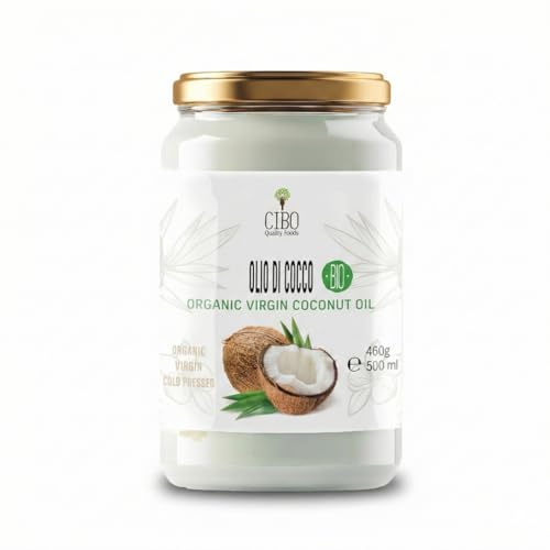 Cibo Olio di Cocco Biologico Extra Vergine 500ml - Spremuto a Freddo, Non Raffinato - Puro al 100% per Cucina e Cosmesi