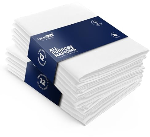 LivinEase Stoffservietten aus Baumwolle – 12 Stück Weiß Tischservietten – 100% Baumwolle, Wiederverwendbare große Stoffservietten 46 x 46 cm für den Weihnachtstisch (White)