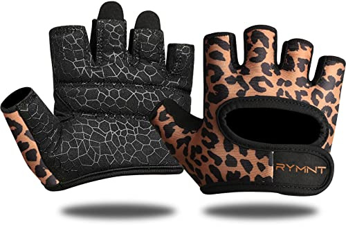RYMNT Minimal Weight Lifting Gloves,Short Micro Workout Gloves Grip Pads with Full Palm Protection & Extra Grip for Men Women Weightlifting,Gym,Exercise Training.Leopard-Medium