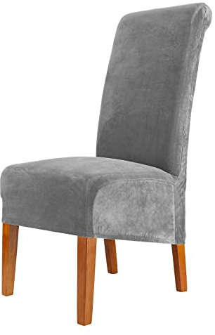 CMAKER Velvet Dining Chair Covers, Stretch Large Chair Slipcover, Spandex High Back Chairs Cover Elastic Washable Removable XL Chair Protector,Set of 2,Smoky Gray