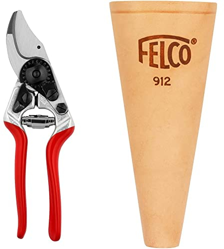 FELCO F 14 Gartenschere für Rechtshänder Nr. 14 (kompakte Baumschere, Schere für kleine Hände, Schnitt-ø 18 mm, Länge 180 mm, Rebschere) FELCO 14 & Etui Nr. 912 (Tasche für Gartenschere) FELCO 912