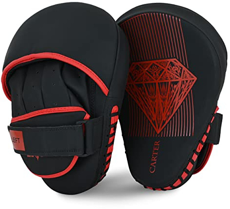 Lions Curved Focus Pads Hook & Jabs Gloves Punch Bag Mitts Boxing MMA Kick Training (Carter Red)