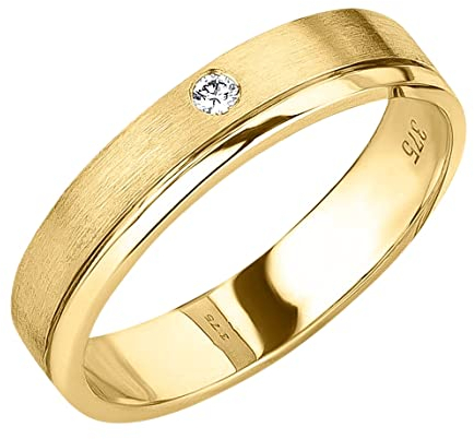 Ardeo Aurum Damenring Trauring 375 Gold Gelbgold 0,02 ct Diamant Brillant 4 mm Breite Ehering Verlobungsring Modell 187 Größe 60