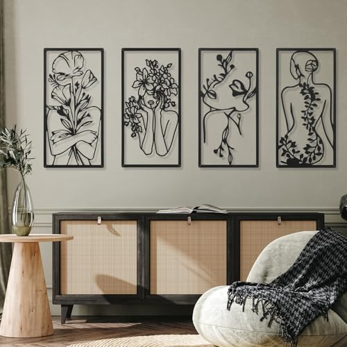 4 pezzi in metallo minimalista astratto donna arte artistica da parete disegno da parete decorazione da parete 43 cm minimalista a linea singola femminile decorazione artistica da appendere per la