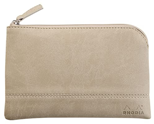 Rhodia 116626C - Rhodiarama pochette zippé en simili cuir italien - taille M (16x22 cm) BEIGE