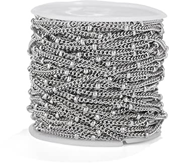 16,4 fot silver rostfritt stål pansarkedja tvinnad länk kors kabelkedja 2 mm satellit pärlkedjor, halsband med spole för gör-det-själv-smyckestillverkning