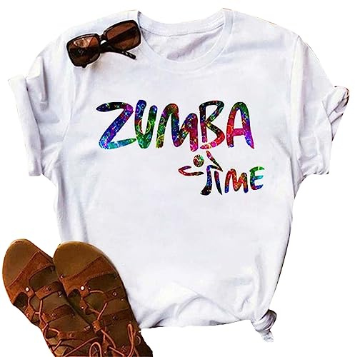 Zumba Athletic Top Graphic Mangas Cortas Camiseta de Cuello Redondo Dance Workout Top Casual tee para Mujeres Slim Fit