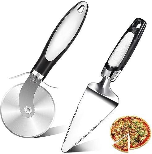 XINCHENG Roulette Pizza, Coupe Pizza et Pelle à Tarte, Couteau Pizza avec Poignée en Silicone et Lames en Acier Inoxydable avec Couvercle de Protection