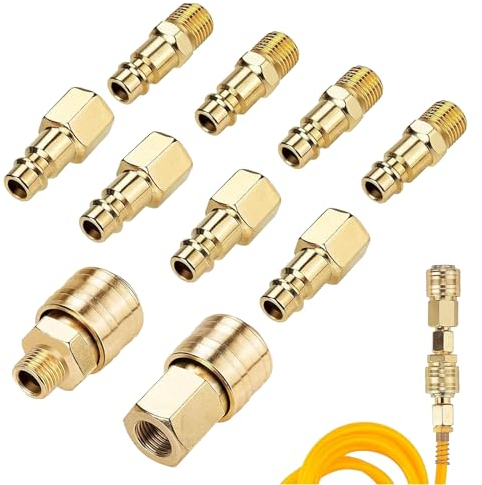 Gfamous 10 Pièces Raccord Rapide Pneumatique 1/4 BSP,Embout Compresseur Air Européen, Raccord de Compresseur pour Tuyau Pneumatique,1/4 BSP Raccord de Compresseur