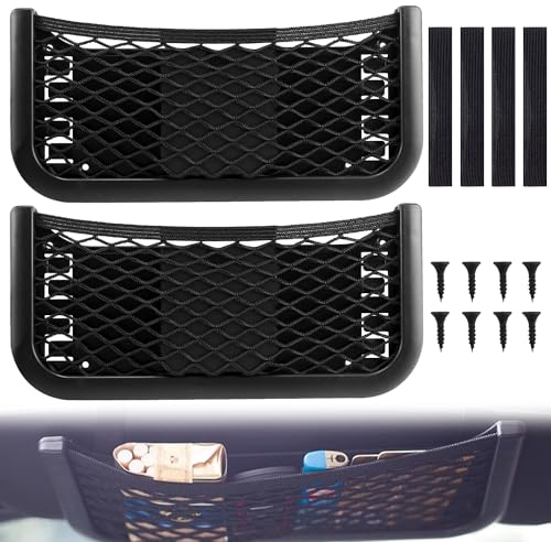 Tyafzzn 2 pezzi di rete portaoggetti, 12,2 x 25,9 cm, con elastico e viti, rete per bagagli, rete autoadesiva, rete per cellulari, patente di guida, piccole parti