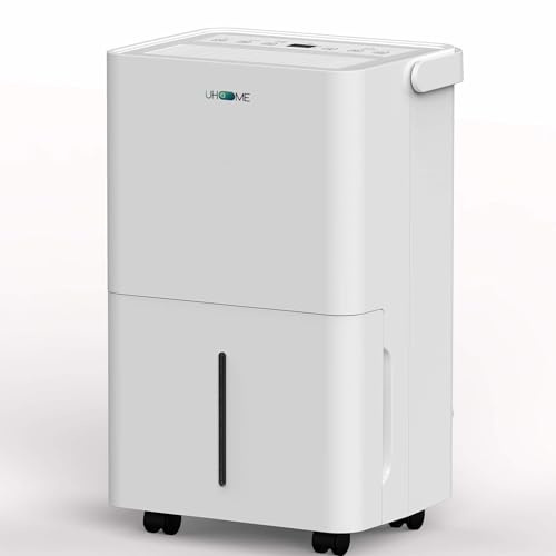 Uhome Luftentfeuchter elektrisch 12L in 24h, Raumentfeuchter für 54m³/18m², entfeuchter mit Autoabschaltung, Feuchtigkeitssensor, Wäschemodus, Aktivkohlefilter, Ablaufschlauch (12L Luftentfeuchter)