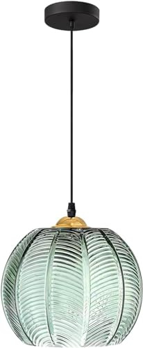 SANGPAO Lampe à suspension d'entrepôt en verre vert de ferme nordique Grand lustre de bord de mer Luminaire suspendu au plafond en boule de verre nervuré nordique pour chevet, salle à manger, évier de