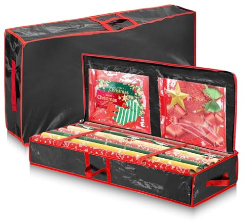 WIYETY Geschenkpapier Aufbewahrung 104x36x16cm, Oxford Wasserdichtes Aufbewahrungstasche für Geschenkpapier, Geschenkpapierrollen Organizer, Schwerlast Reißfest Geschenkpapier Organizer(Schwarz Rot)
