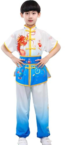 YEMYIQZ Kids Kung Fu Uniform for Boys Girl Chinese Traditional Tai Chi Wushu Suits Short Sleeved Martial Arts Uniform