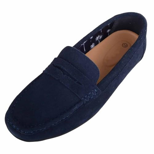 ABSOLUTE FOOTWEAR Mens Genuine Leather Suede Casual Loafer Slip On Shoes, Navy, UK 11 / EU 45