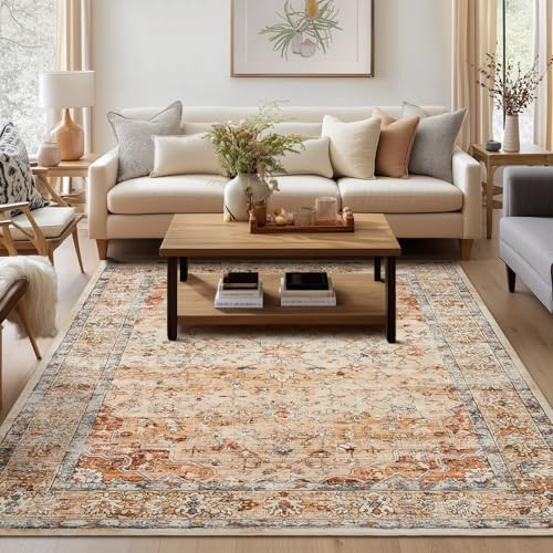 Topfinel Vintage Teppich 160x230cm Boho Kurzflor Teppich Waschbar rutschfest Weicher Schlafzimmer Teppiche für Wohnzimmer Esszimmer Büro Orange Groß Carpet Orientalischer