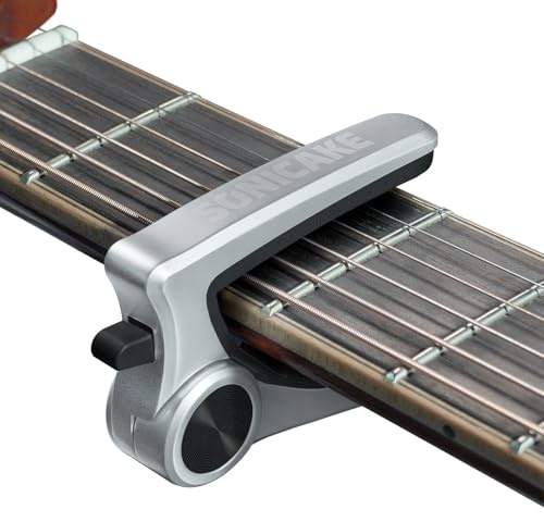 SONICAKE Metal Guitar Capo Zinc Alloy Capo for Acoustic Electric Guitar Ukulele Mandolin Guitar Clip Clamp, Silver