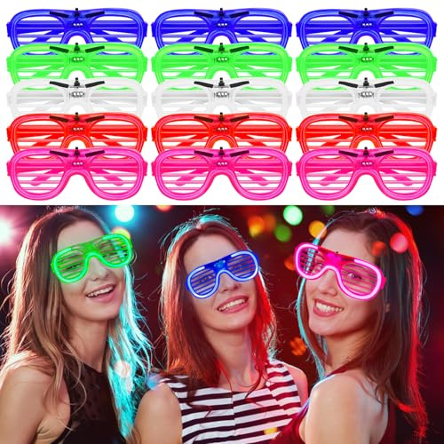 NCTNCX Lot de 15 paires de lunettes lumineuses, lunettes led, lunette lumineuse led, pour adultes, pour carnaval, Noël, anniversaire, nouvel an