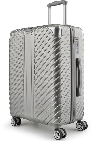 LETTOO 120L (75x50x33) Reisekoffer mit Rollen - Extrem Stabiler Trolley Koffer mit Laptoptaschen-Befestigung und Eckschutz Eckenschutz (Silber, XL 28 Zoll)