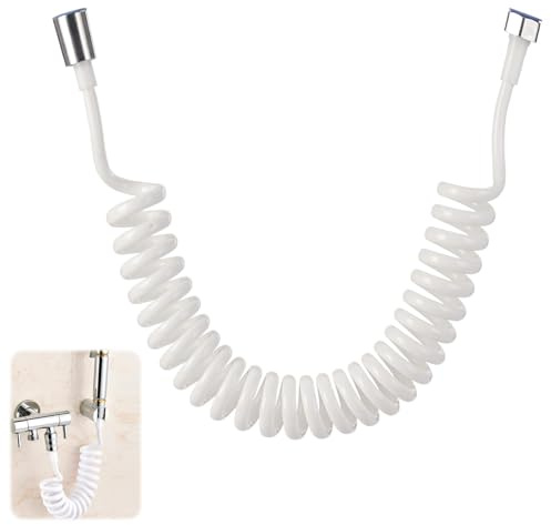 Manguera de Ducha, 3 Meters Manguera Ducha de Resorte PVC Latiguillo Grifo Lavabo de Flexible Tubo de Ducha en Espiral Diseño en Espiral Fácil de Instalar para Inodoros Pistolas Rociadora (blanco)