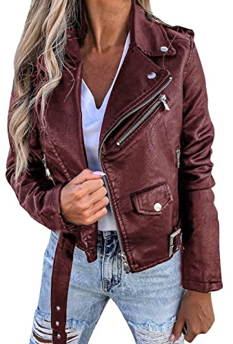 Chaqueta Cuero Mujer Moto, Cazadora Piel Mujer Moto Cazadoras Bomber Mujer Biker con Multiples Cremalleras De Vegano Chaqueta De Cuero Sinttico Faux Leather Jacket Chaqueta De Invierno