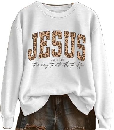 Jesus The Way The Truth The Life tröja leopard grafisk rund hals topp Jesus the Way the Truth the Life skjorta kristen jultröja god jul tröja för kvinnor