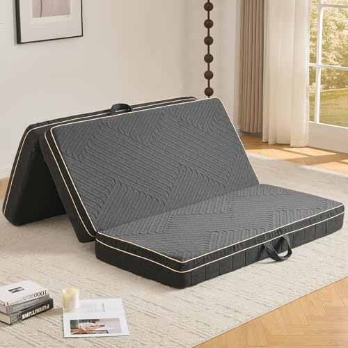 OIGAE Colchón Plegable 120x195x15cm, Colchoneta Plegable de Espuma Viscoelástica en Tres Partes, con Espuma de Tres Capas, para Hogar, Viajes y Acampada, Funda Lavable, Asas, Base Antideslizante