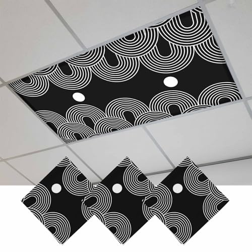 Fewipomaz Black White Fluorescent Light Covers 3 Pack Abstract Line Boho Minimalist Arch Geometric Magnetic Fluorescent Ceiling Lights Filters for Office Classroom Home Drop Ceiling 4x2 Feet