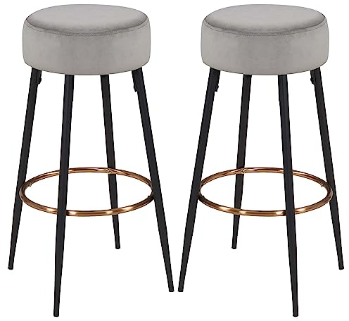Duhome Barhocker 2er Set Barstühle Runde Tresenhocker Samt Bistrohocker mit Fußstütze für Bistro Küche Bar Café Esszimmer, Grau