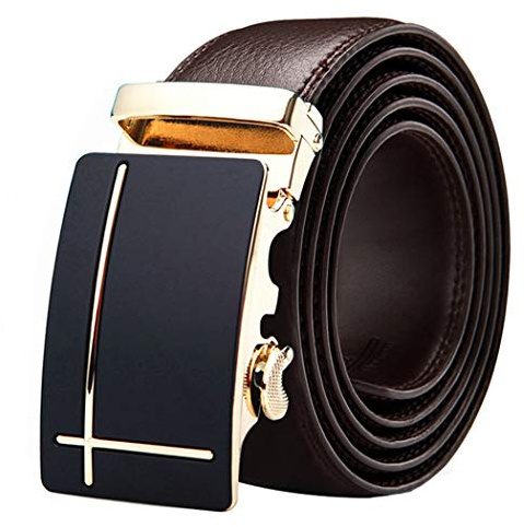 Yangver Ceinture en cuir pour homme noir marron costume d'affaires, ceinture pour homme avec boucle automatique pour homme, cliquet automatique ceinture en cuir boucle réglable, Doré/marron,