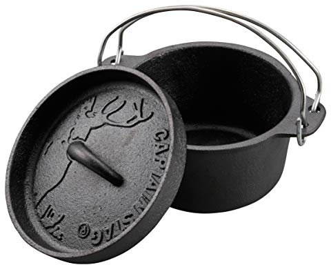 Captain Stag UG-3060 Dutch Oven, Camping, Barbecue, Cast Iron, 5.5 inches (14 cm), No Seasoning Required