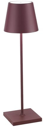 Zafferano, Poldina Pro Lampe, Kabellose, Wiederaufladbare Tischlampe mit Touch Control, Auch für den Außenbereich Geeignet, Dimmer, 2200-3000 K, Höhe 38 cm, Farbe Bordeaux