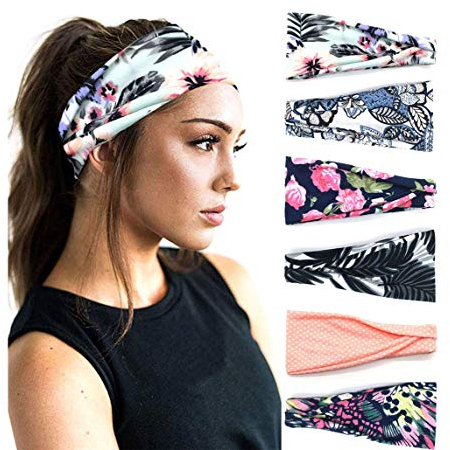 DRESHOW 6 Stück Damen Boho Stirnband Kopfband Haarband Gedruckt Stirnbänder Knoten Verdrehtes Elastische Kopf Wickeln Niedlich Haarschmuck für Mädchen