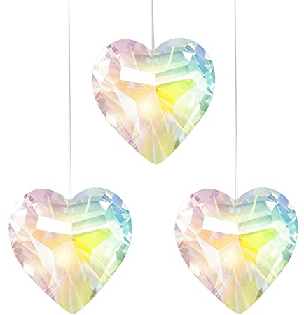 Jubaopen 3PCS Attrape-Soleil en Cristal Cristal en Forme de Cœur Capteur de Soleil pour Décoration Noël Sapin Mariage Baptême Pâque Anniversaire