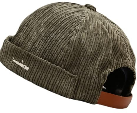 Faringoto Skullies & Berretti Docker Hat Uomini Trawler Pescatore Beanie Brimless Cap Rolled Cuff Retro Sailor Cap, Verde militare, Taglia unica