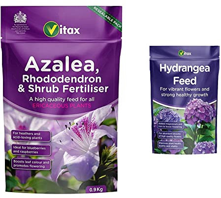 Vitax Azalea, Rhododendron & Shrub Fertilizer 0.9kg Pouch and Vitax 6HF1 1 kg Hydrangea Feed - N/A