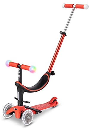 micro™ mini2grow Deluxe LED Magic | Kickboard mit Sitz und Schiebestange | LED-Vorderrollen & leuchtende Handgriffe | mitwachsender Lenker höhenverstellbar | ab 12 Monaten | 4 Farben erhältlich (Red)